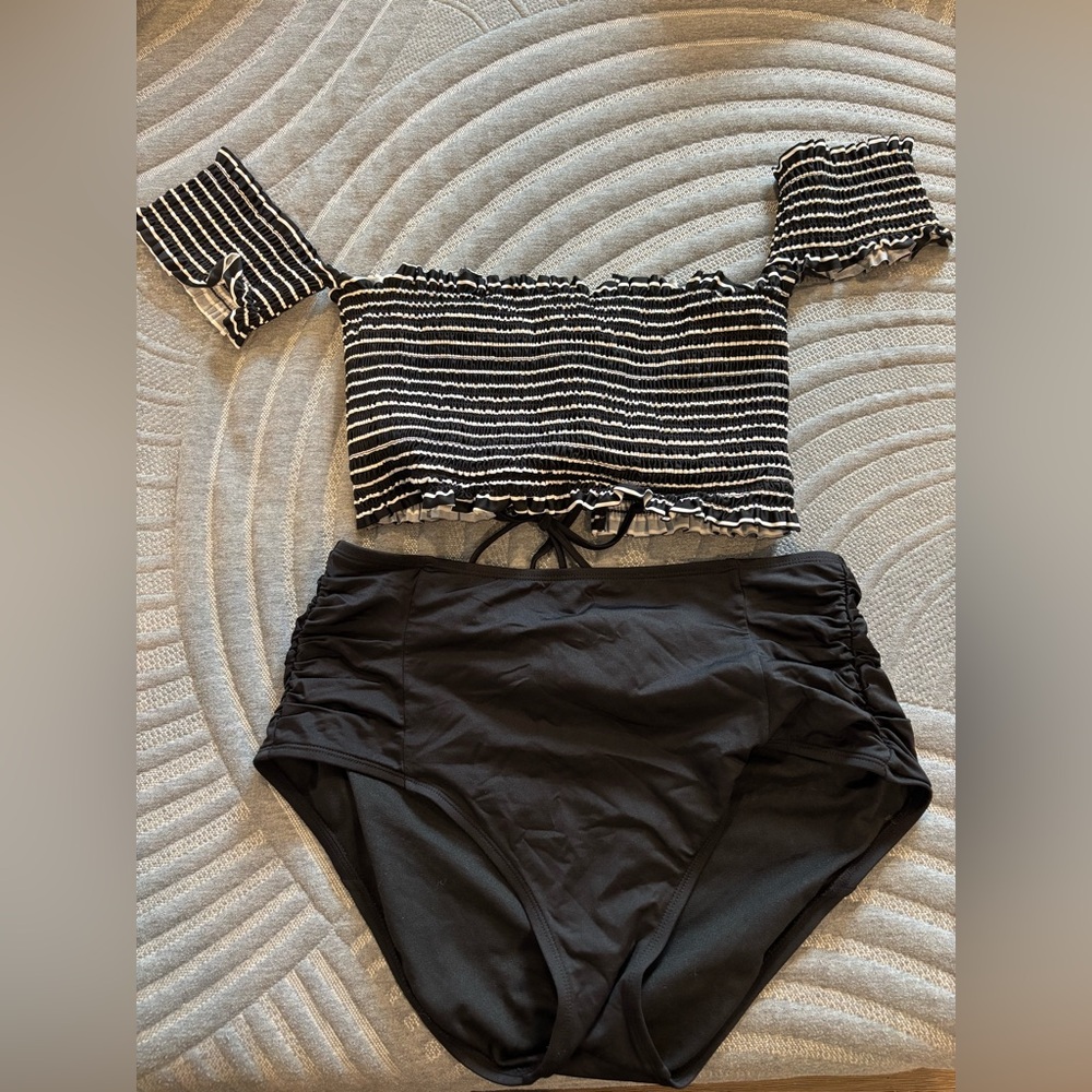 Xhilaration Black and White Striped Bikini